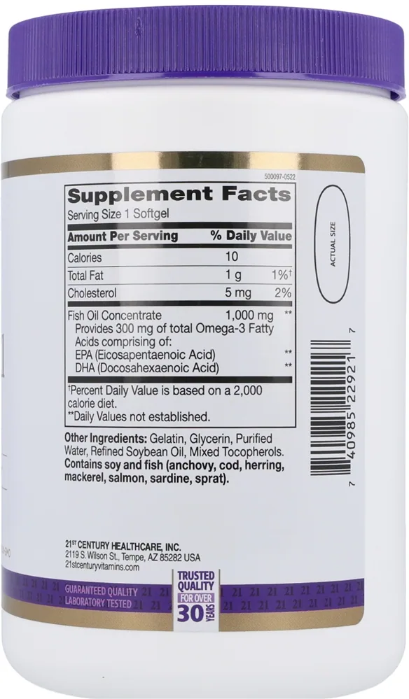 21st Century Fish Oil 1000 mg Omega-3 300 mg Softgels – Image 3