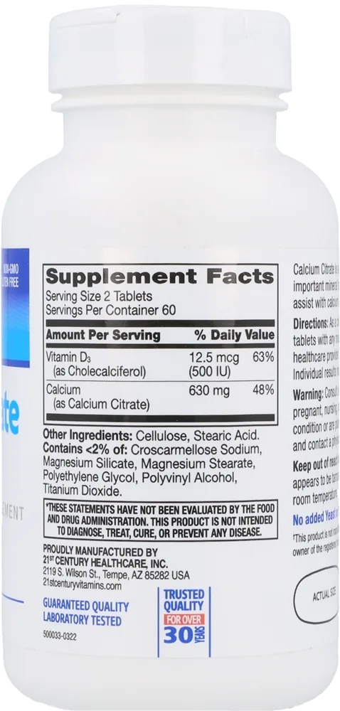 21st Century Calcium Citrate Maximum + D3 Tablets – Image 4