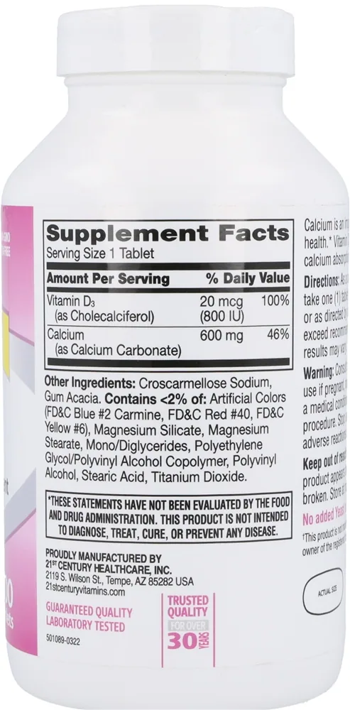 21st Century Calcium 600 mg + D3 800 IU Tablets – Image 4